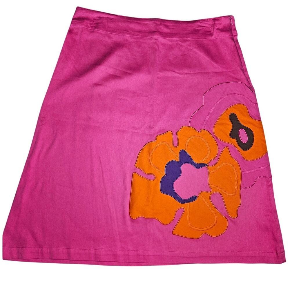 Michael Simon A-line Pink‎ Floral Skirt Vtg Sz 6 Orange Appliqued Flowers Zip up